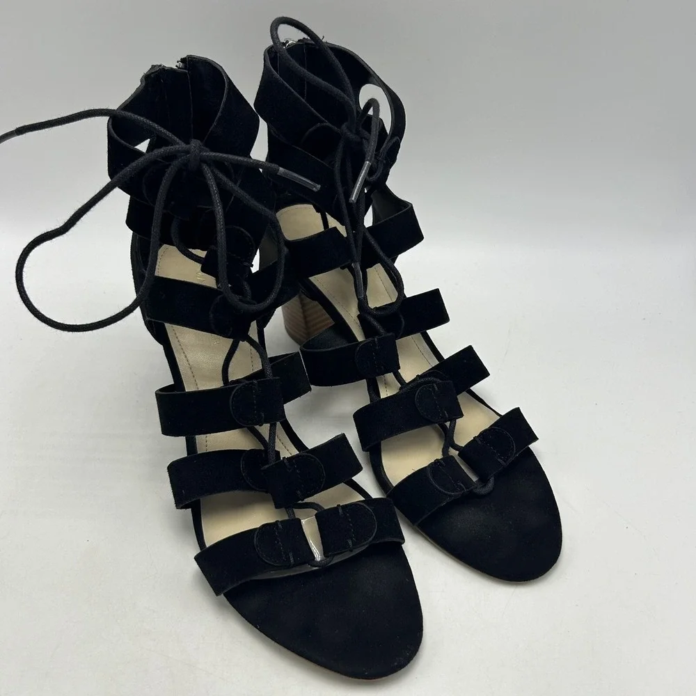 Marc Fisher Sandals 9.5 M Paradox Black Suede Lace-up Block Heel Womens 3